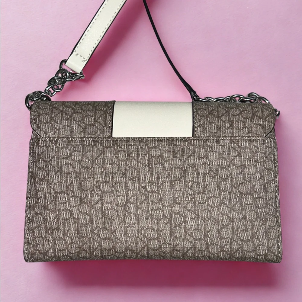 NWT Calvin Klein | Brown & White Monogram Crossbody Bag - Picture 4 of 14